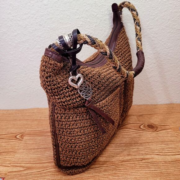 Brighton Barbados Crochet Leather Purse Raffia Handbag Boho Retro Style - Picture 5 of 15